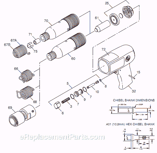 Page A Diagram and Parts List for CP711 T023305 Chicago Pneumatic Hammer